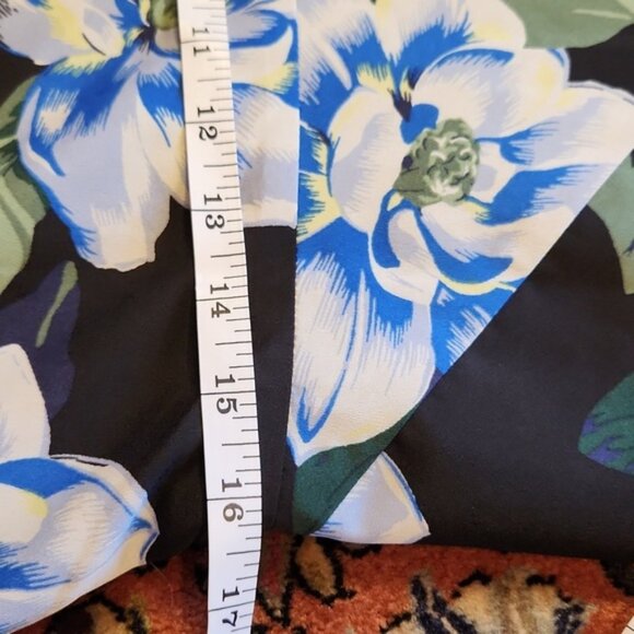 Banana Republic Navy Floral Hawaiian Strappy Dress Lined Asymmetrical 12 Tall - Picture 14 of 16
